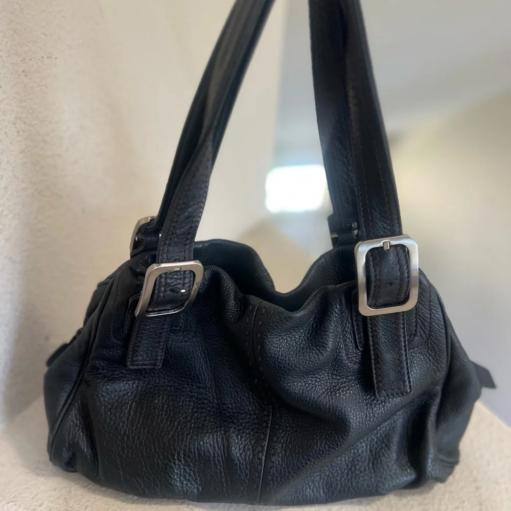 Cole Haan Black Pebble Leather Hobo Satchel work Bag large compartments